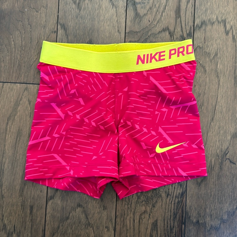 Nike Pro Pink and Yellow Athletic Shorts